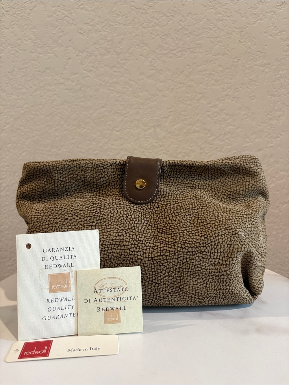 Borbonese Redwall Brown Leather Clutch with authenticity